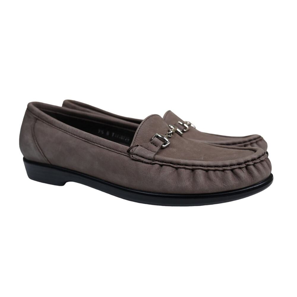 SAS Womens 9.5 N Metro Leather Slip On Loafer in Brown
